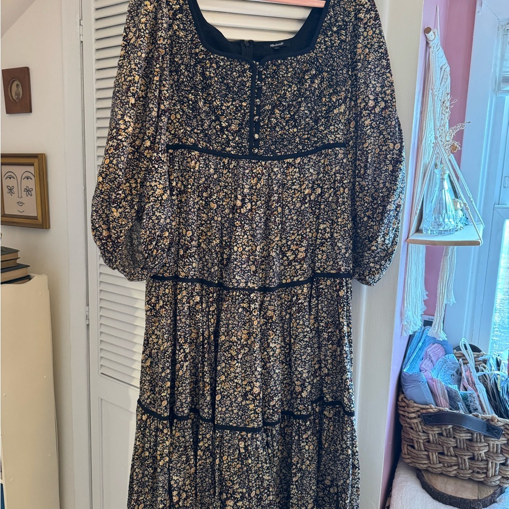 Madewell Long Sleeve Cottage Floral Tiered Midi Dress size 8